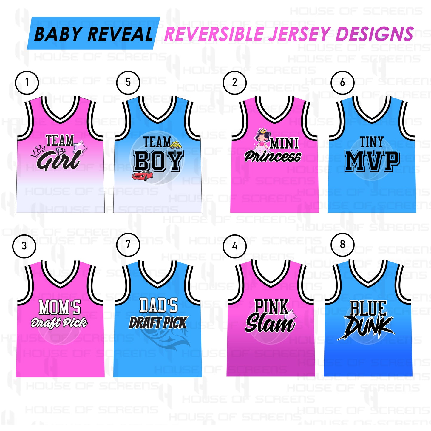 Custom Reversible Jerseys for Baby Gender Reveal Party – Pink vs Blue